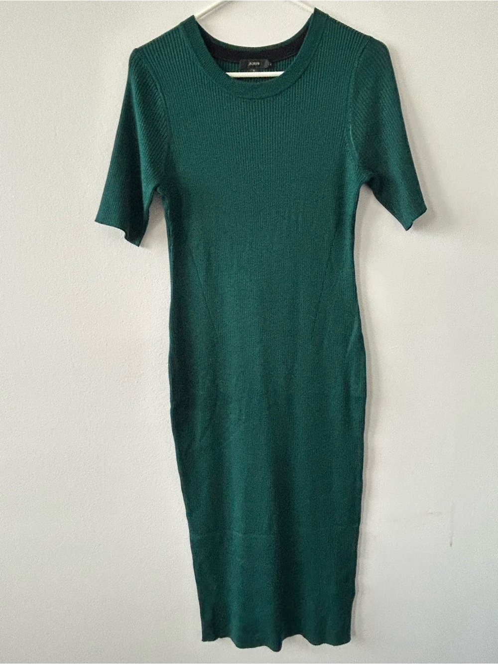 J. Crew Deep Green Ribbed Midi Dress Fall 2020